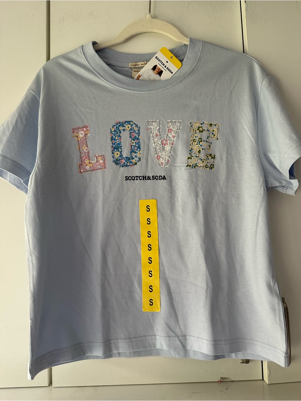 🌸 Scotch & Soda LOVE Floral Graphic Blue Cotton T-Shirt Size S NWT